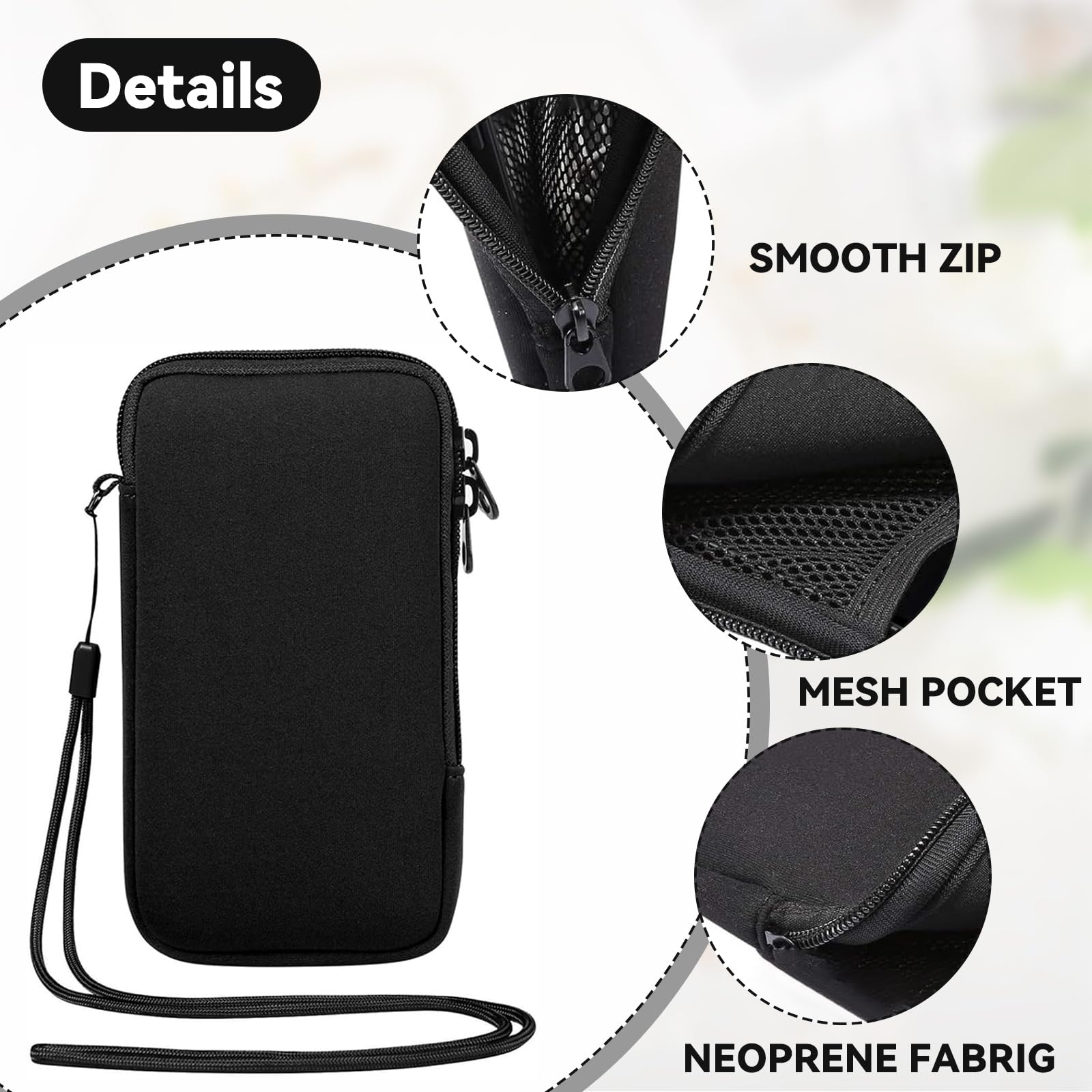 ZhouWei Etui na telefon komórkowy do smartfonów, 18,5 x 10 cm, uniwersalne etui z neoprenu, etui na telefon komórkowy ze sznurkiem i brelokiem do kluczy, do iPhone'a, Samsunga, Galaxy Google Pixel