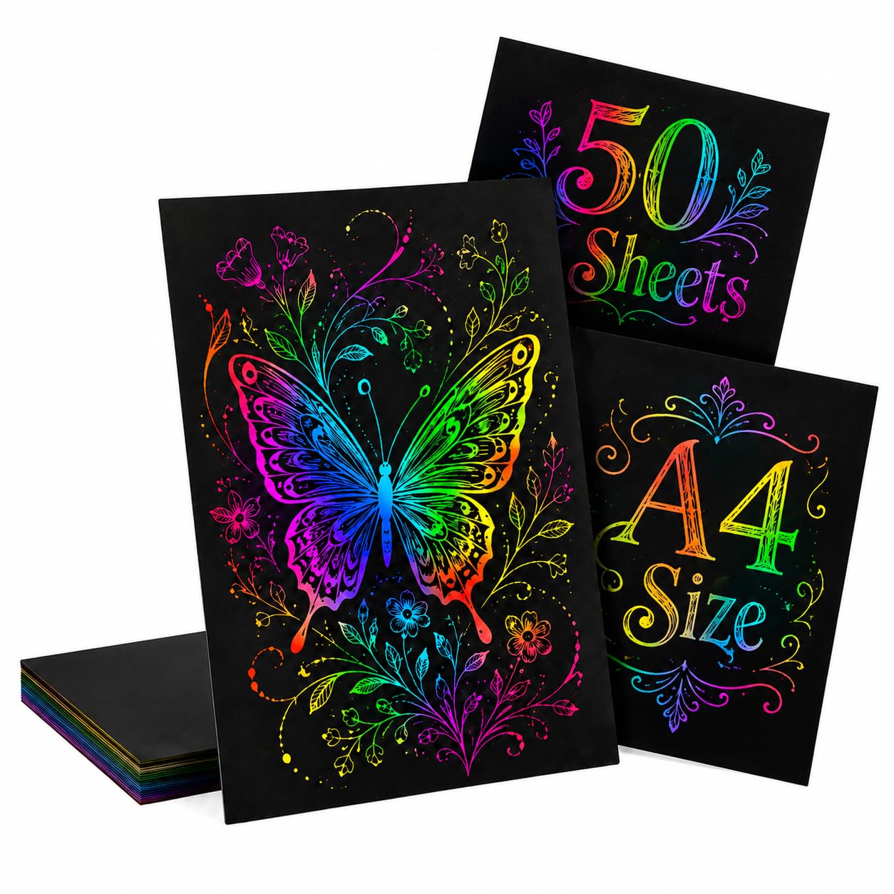 Kratzpapier A4, Bastelpapier für Laser Gravur, Regenbogen 50 Blatt Zum Kinder Zeichnen, Kunstbedarf, DIY, Weihnachten, Geburtstagsgeschenk