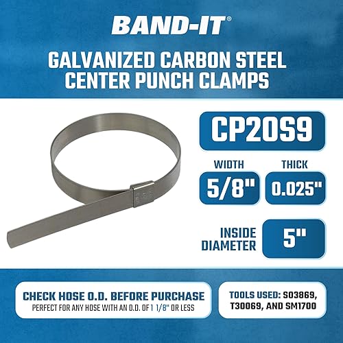 Miniatura 10 de BAND-IT CP28S9 Abrazadera de perforación central de acero inoxidable 201 de ancho x 0.025 pulgadas de grosor de 7 pulgadas de diámetro, 25 por caja
