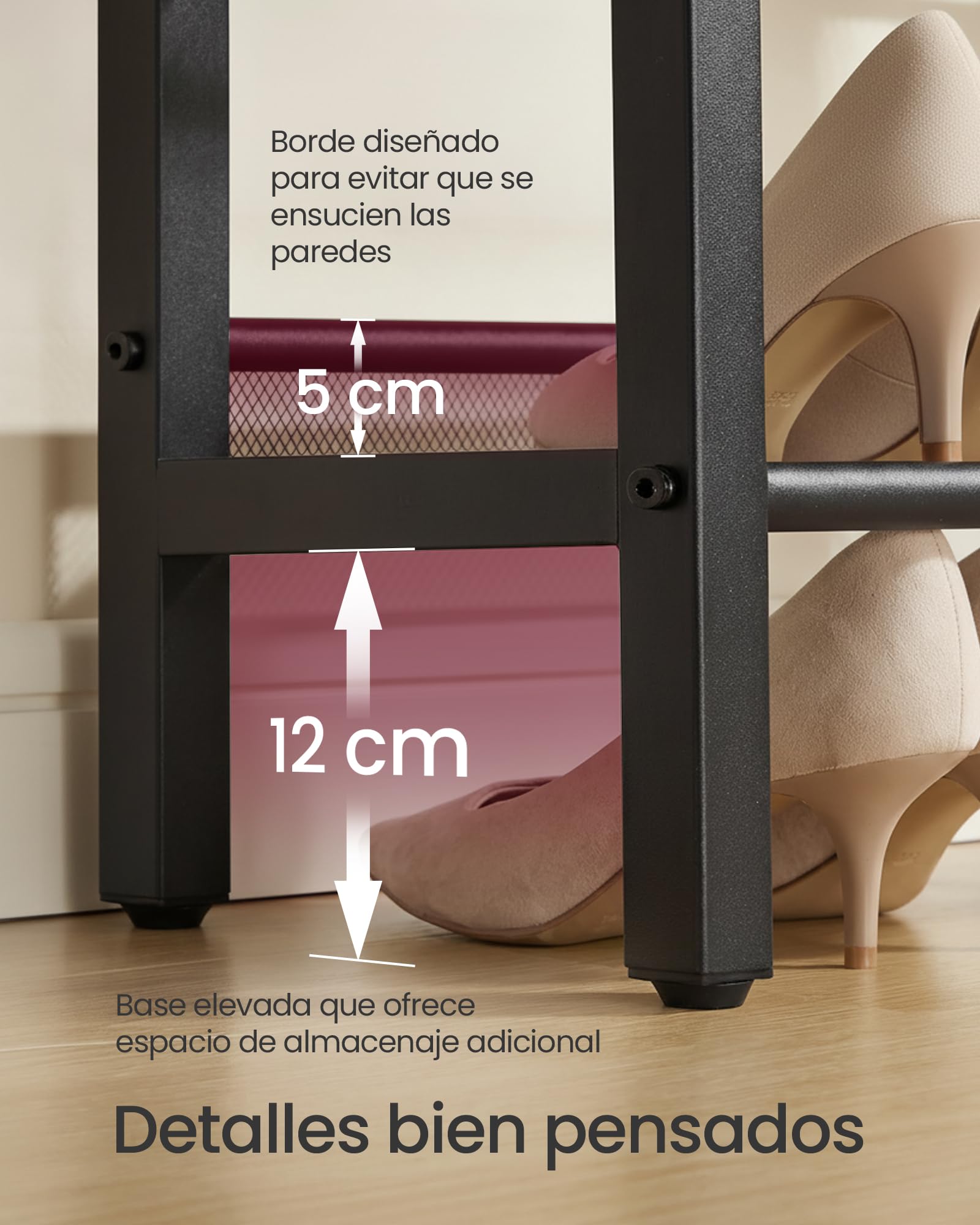 VASAGLE Banco Zapatero de 3 Niveles, Estantería Monobloque, Estante para Zapatos con Bordes Elevados, Estilo Industrial, Montaje Fácil, 28 x 75 x 50 cm, Marrón Rústico y Negro Tinta LSB070KD02