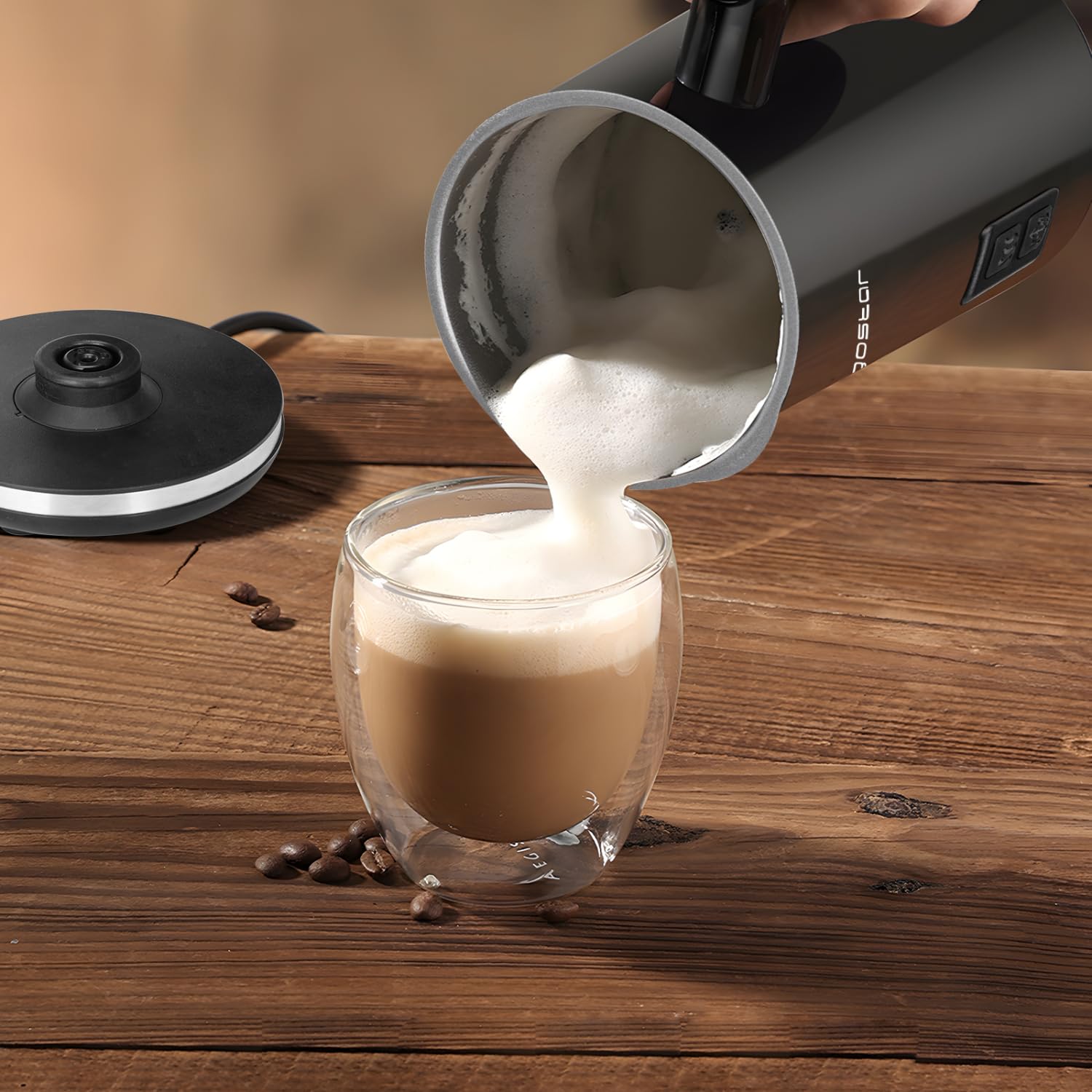 Aigostar Capu - Espumador de Leche Eléctrico 500W, 3 modos Espuma Leche Caliente/Fría para Café, Latte, Cappuccino,Chocolate, 115ml/240ml, Recubrimiento Antiadherente, Silencioso, Negro, 2 Pack