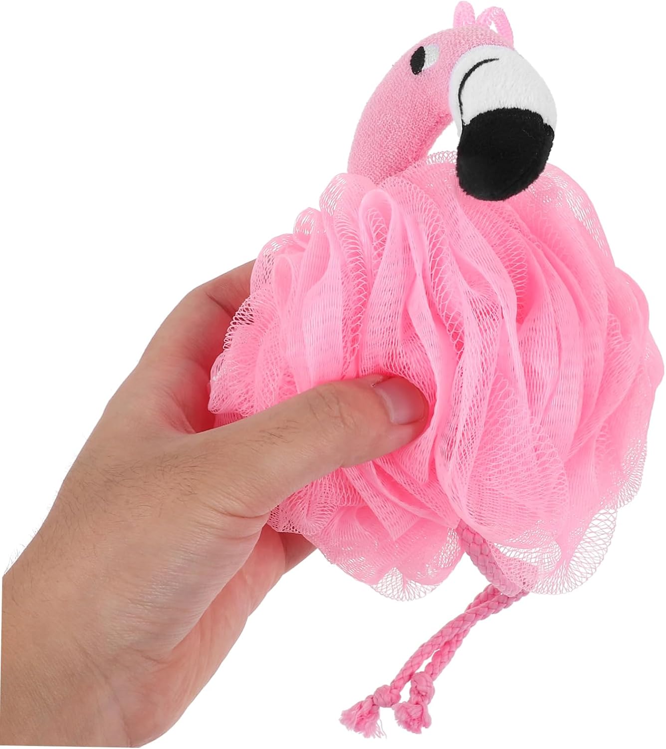 Holibanna Flamingo Bath Pouf Mesh Sponge with Hanging String 9.84X6.29X5.11In Exfoliating Shower Scrubber for Daily Bathing Travel Pink Flamingo Bath Loofah