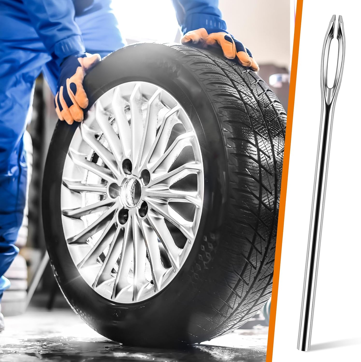 Tudomro 15 Pcs Tire Repair Needles with Storage Box 4.25" Heavy Duty Replacement Split Eye Needles for T-Handle Tire Plug Tool Kit Metal Flat Repair Accessories for Car Truck Motorcycle