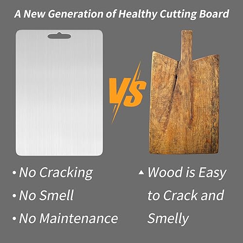 Miniatura 5 de Tabla de cortar de doble cara para cocina, de acero inoxidable 304 de grado alimenticio, adecuada para carne, frutas y verduras (mediana (14.2 x 9.8