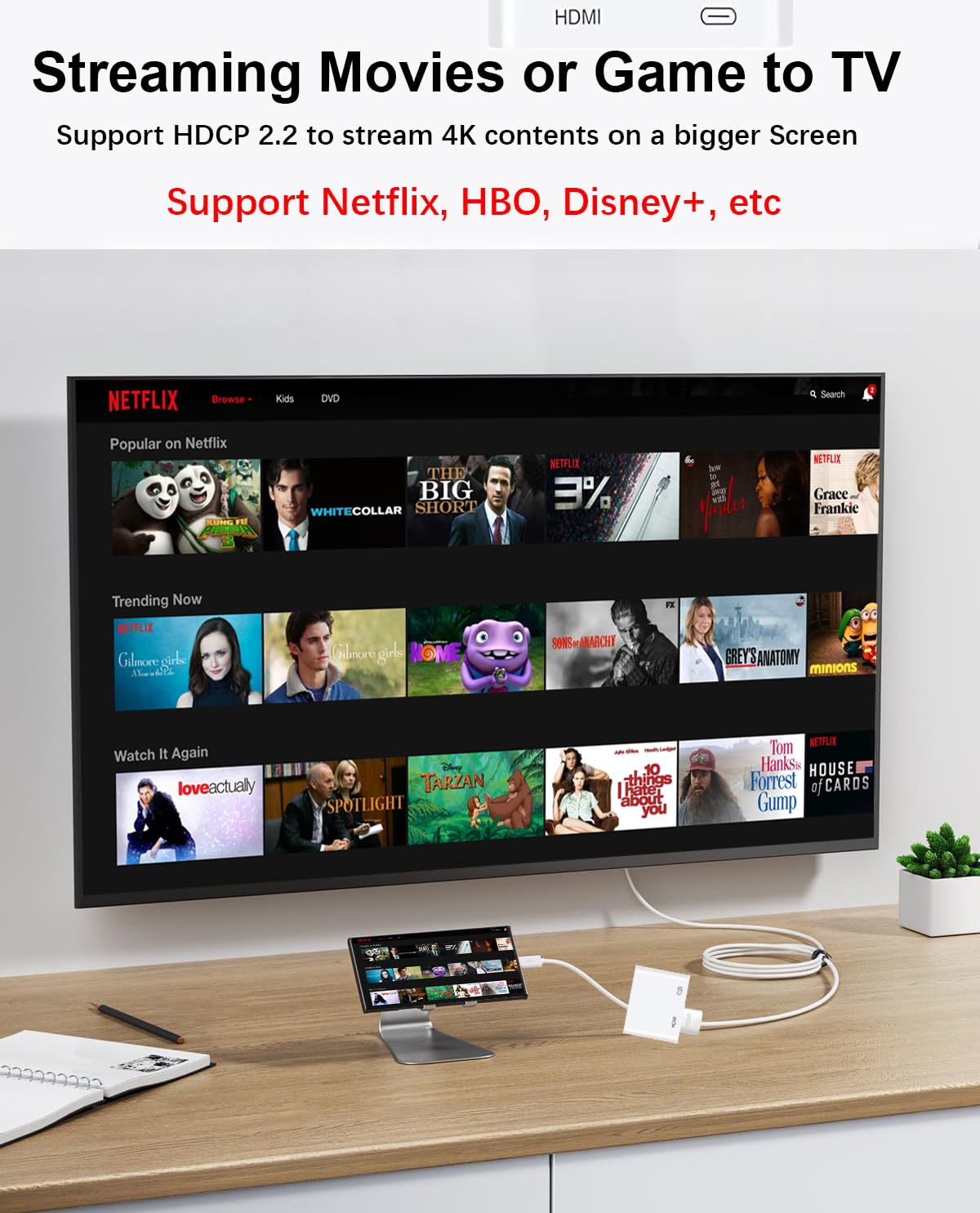 Adattatore da USB C a HDMI 4K a 60Hz, convertitore femmina HDMI digitale AV USB di tipo C certificato MFi per iPhone 16 15, MacBook Pro/Air, iPad Pro, iMac, Galaxy S24, Surface, XPS e