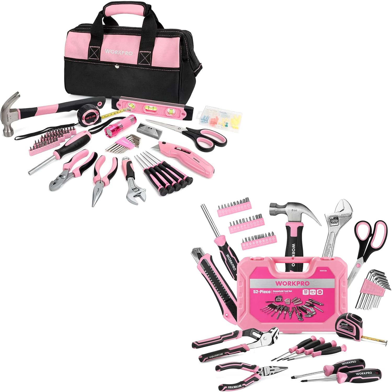 WORKPRO 106Piece Pink Tool Kit+52Piece Pink Tools Set for Women