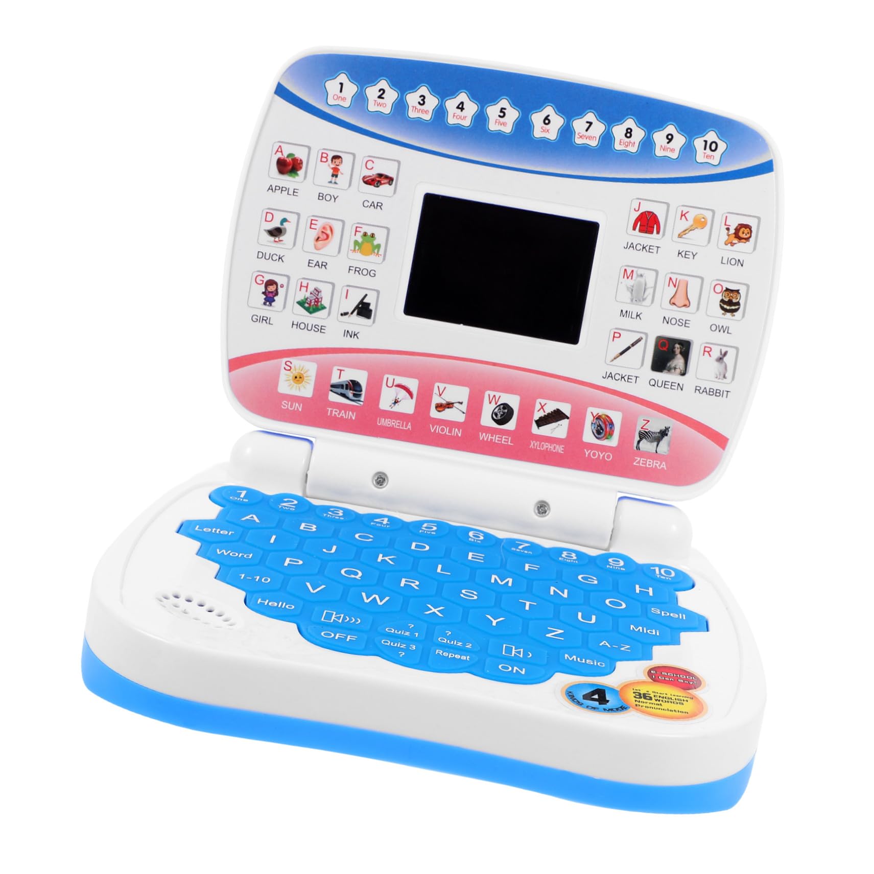 Computer Didattico Bambini Laptop Blu Led, Musica e Apprendimento | Back To School Party, Computer Interattivo per Ragazzo Ragazza, 3 X Aa Battery Non Inclusa
