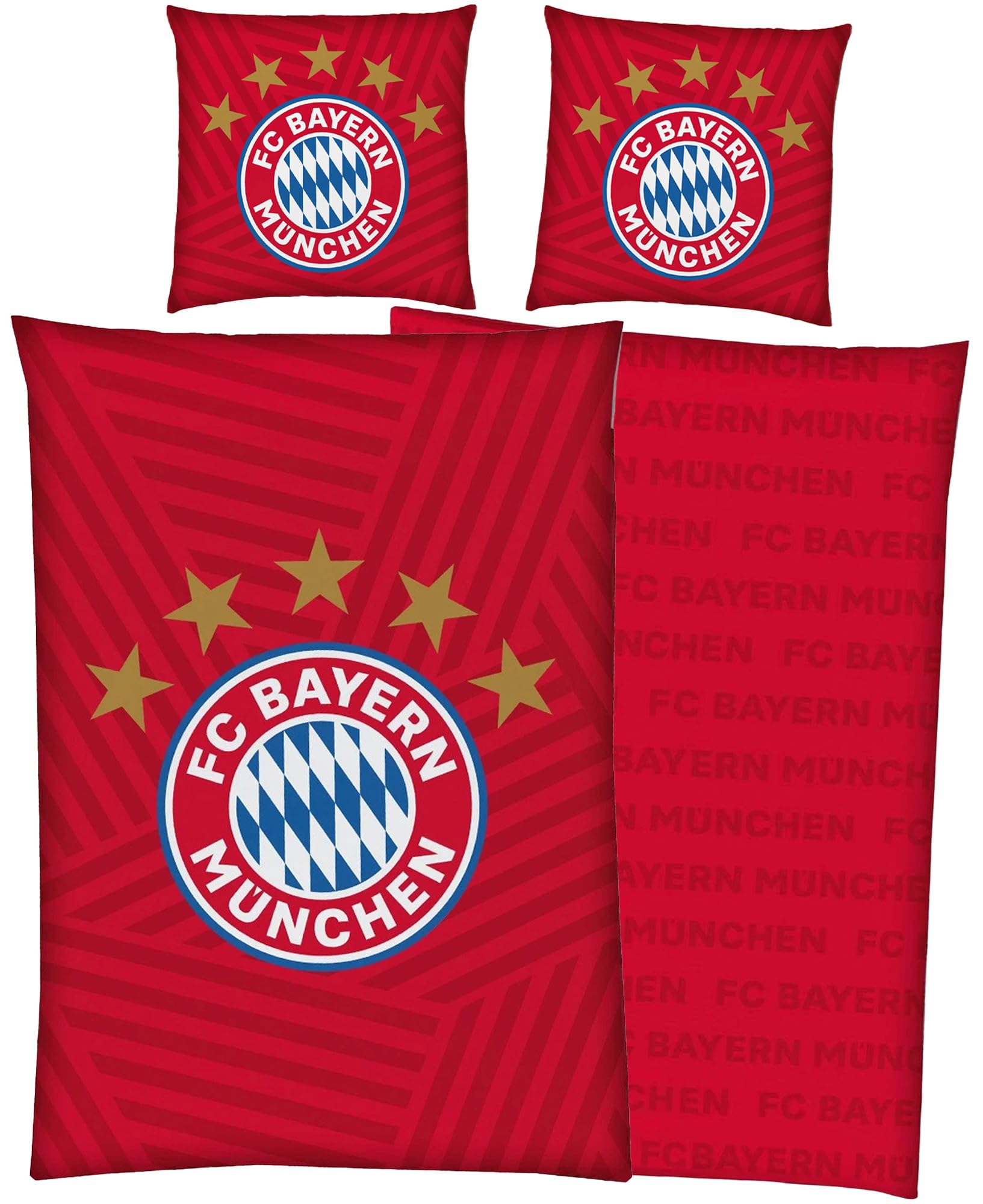 Fc Bayern München Red Bed Linen Player 135 X 200 Cm + 80 X 80 Cm 100% Cotton Renforcé / Linon Record Champion Mia San Mia Alliance Arena Football Fan Item Zip Gift Idea Kane Musiala Olise