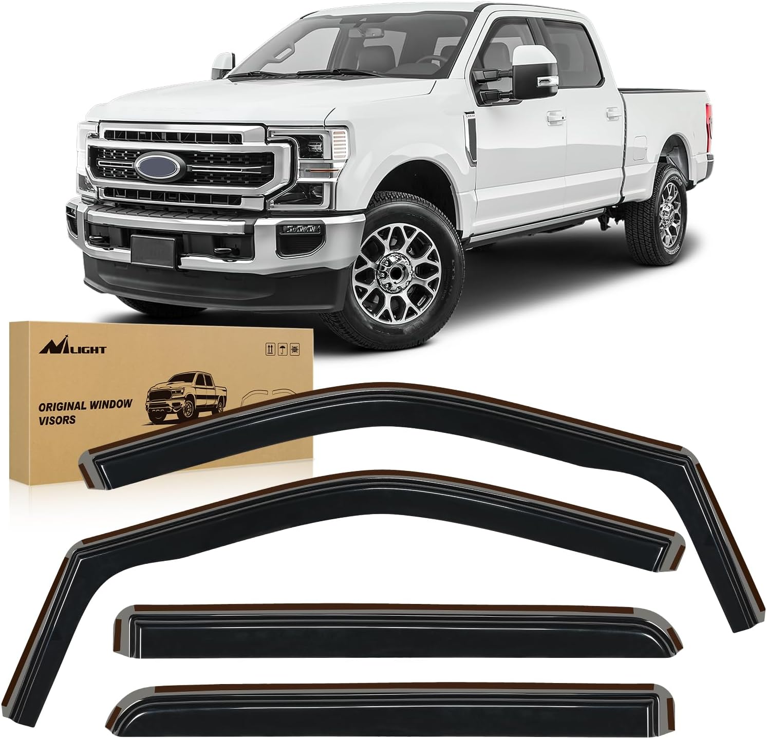 Nilight in-Channel Window Visors for Ford F250 F350 F450 F550 Super Duty Crew Cab 2017–2022, Inside Mount Rain Guards, Smoke Tinted Window Deflectors, Wind & Rain Protection, 4PCS