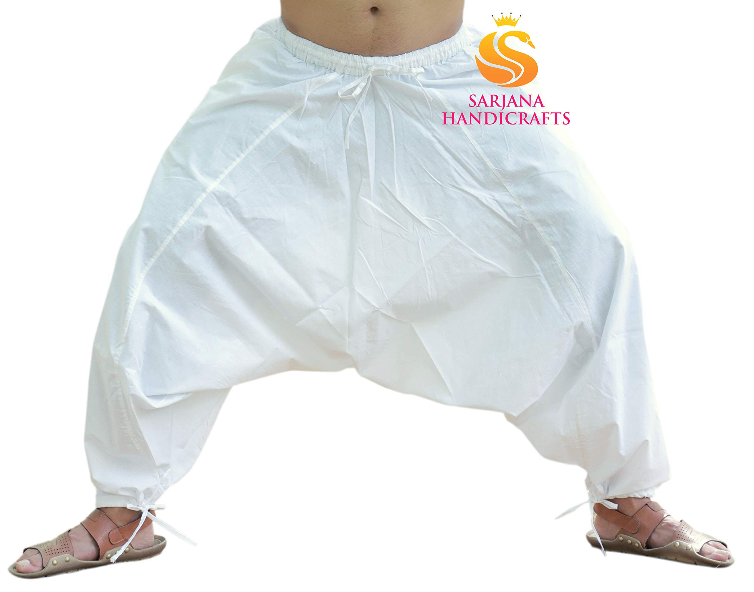 Sarjana Pantaloni harem unisex in cotone uomo donna pantaloni larghi con cavallo cadente pantaloni yoga bianco taglia unica, bianco, Taglia unica