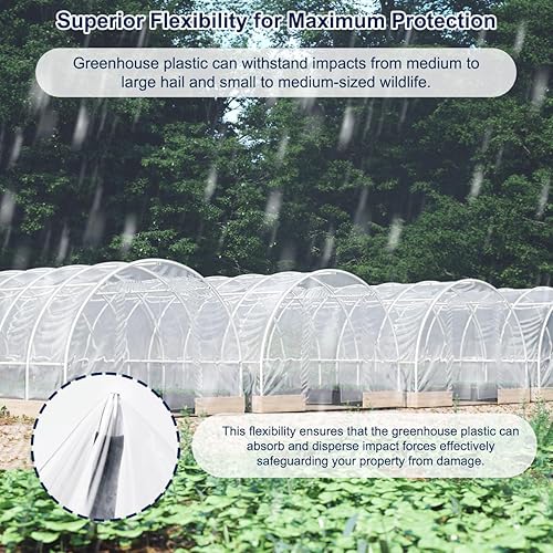 Miniatura 5 de Lámina de plástico para invernadero, 6 mil de grosor de 12 x 40 pies, película de plástico transparente para invernadero, cubierta de plástico para