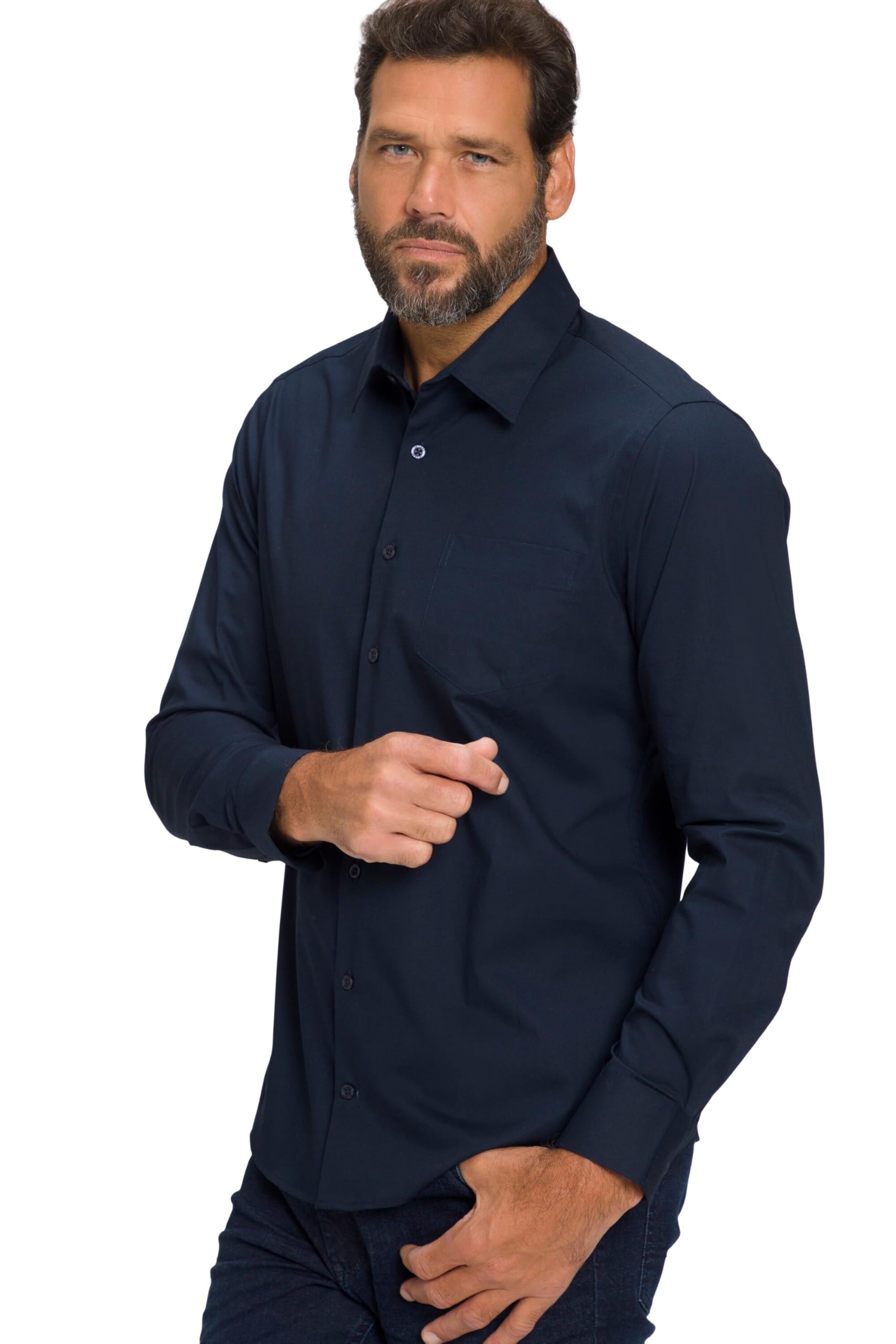 JP 1880 Men's 1/1 Flexnamic Kent MBF Shirt, Navy Blue, 5XL, Navy Blue, XXXXX-Large