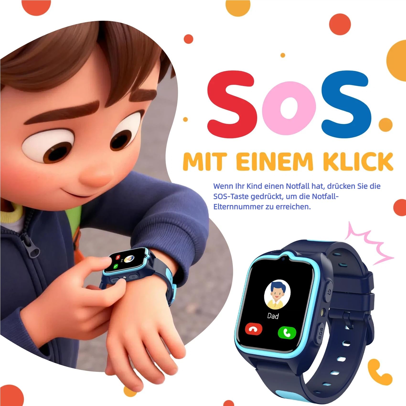 Smartwatch Kinder mit GPS+WLAN+LBS Position, Videoanruf, Sprachchat, SOS Notruffunktion, Schulmodus, Taschenlampe, IP68 Wasserdicht, Schrittzähler, 800mAh Akku für Mädchen, Jungen