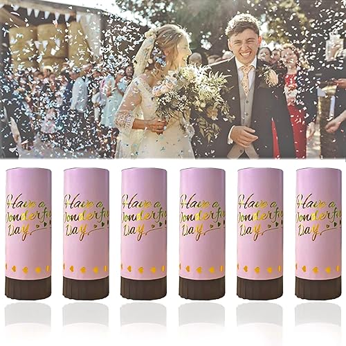 Miniatura 7 de Cañón de confeti rosa para fiesta, paquete de 6 mini cañones de confeti rosa, confeti biodegradable para bodas, niños, suministros de fiesta de