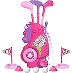 Liberry Toddler Golf Set for 1 2 3 4 Years Old, Upgraded Kids Golf Cart with Unique Shoulder Strap Design, Indoor and Outdoor Golf Toys Christmas Gift for Boys Girls (Pink)