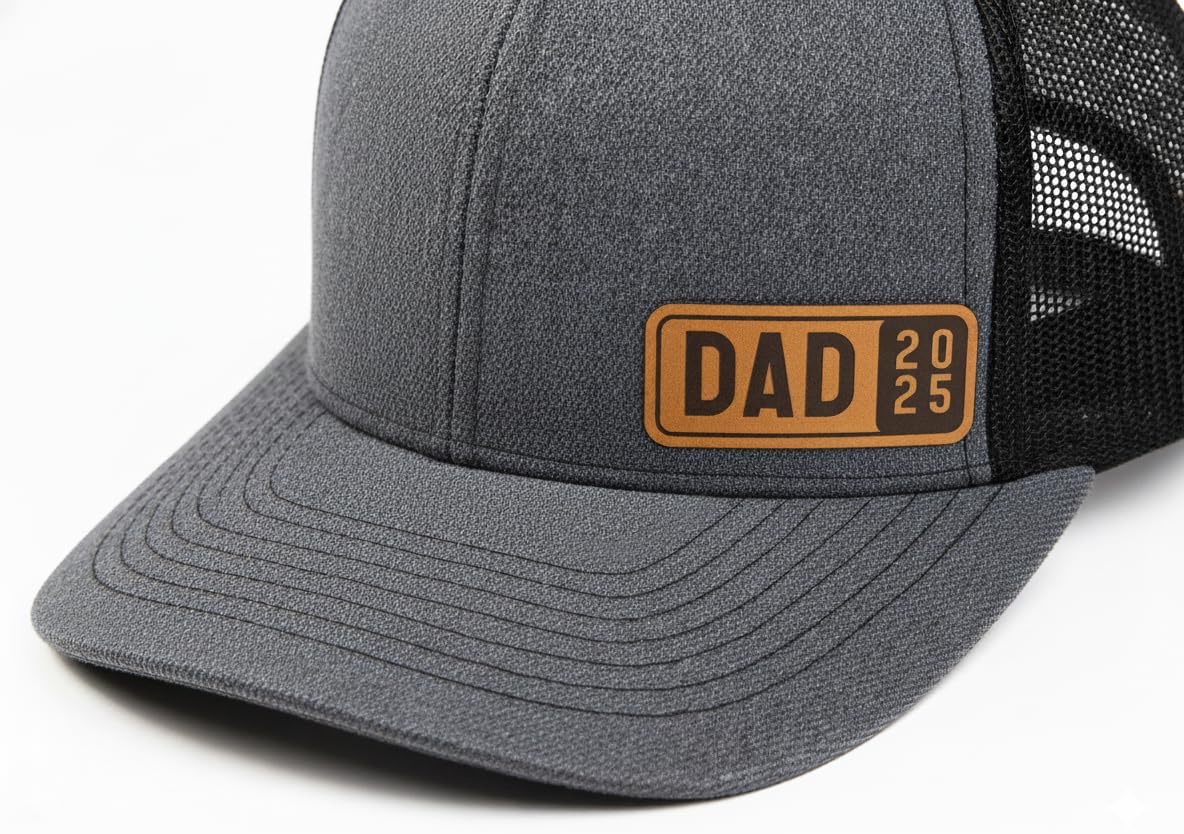Dad Est 2025 2026 Hat for Men New Dad Gifts Customization Leather Patch Trucker Hat - Image 4