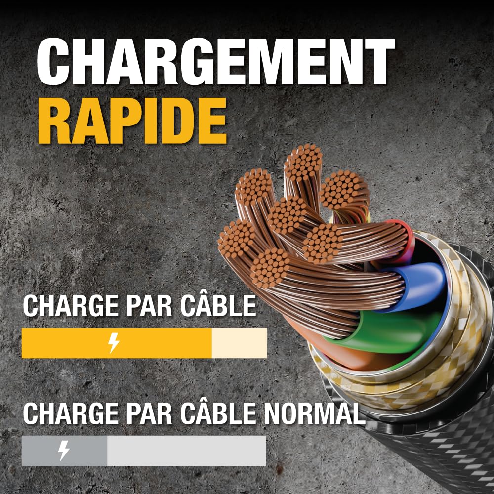 DEWALT Cable Lightning vers USB Câble tressé renforcé pour cordon de chargeur Lightning Compatible avec iPhone Câble (4 pieds - 2 câbles)