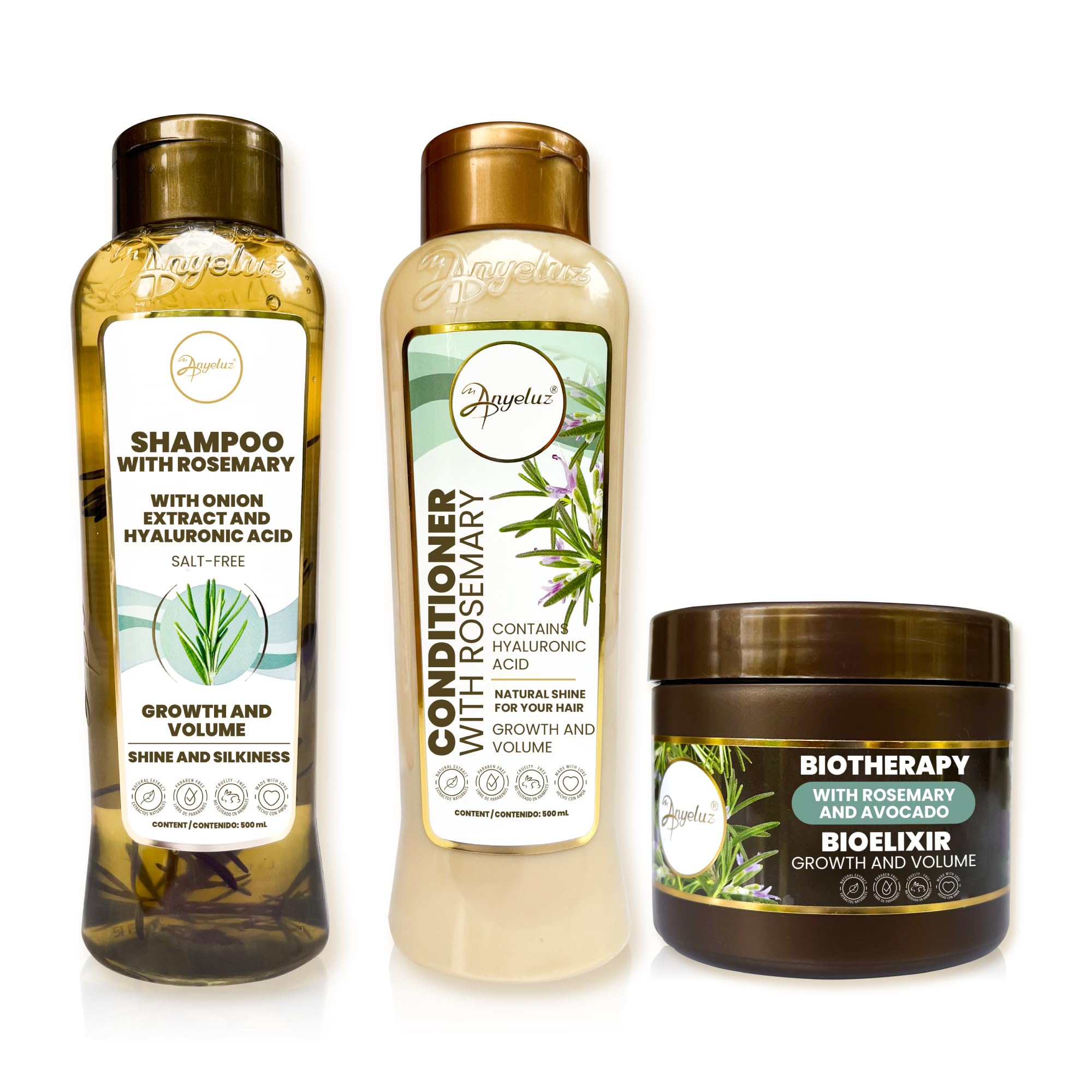 Rosemary Shampoo, Conditioner and Hair Mask set, with Hyaluronic Acid and Rosemary, with Natural Extracts for All Hair Types