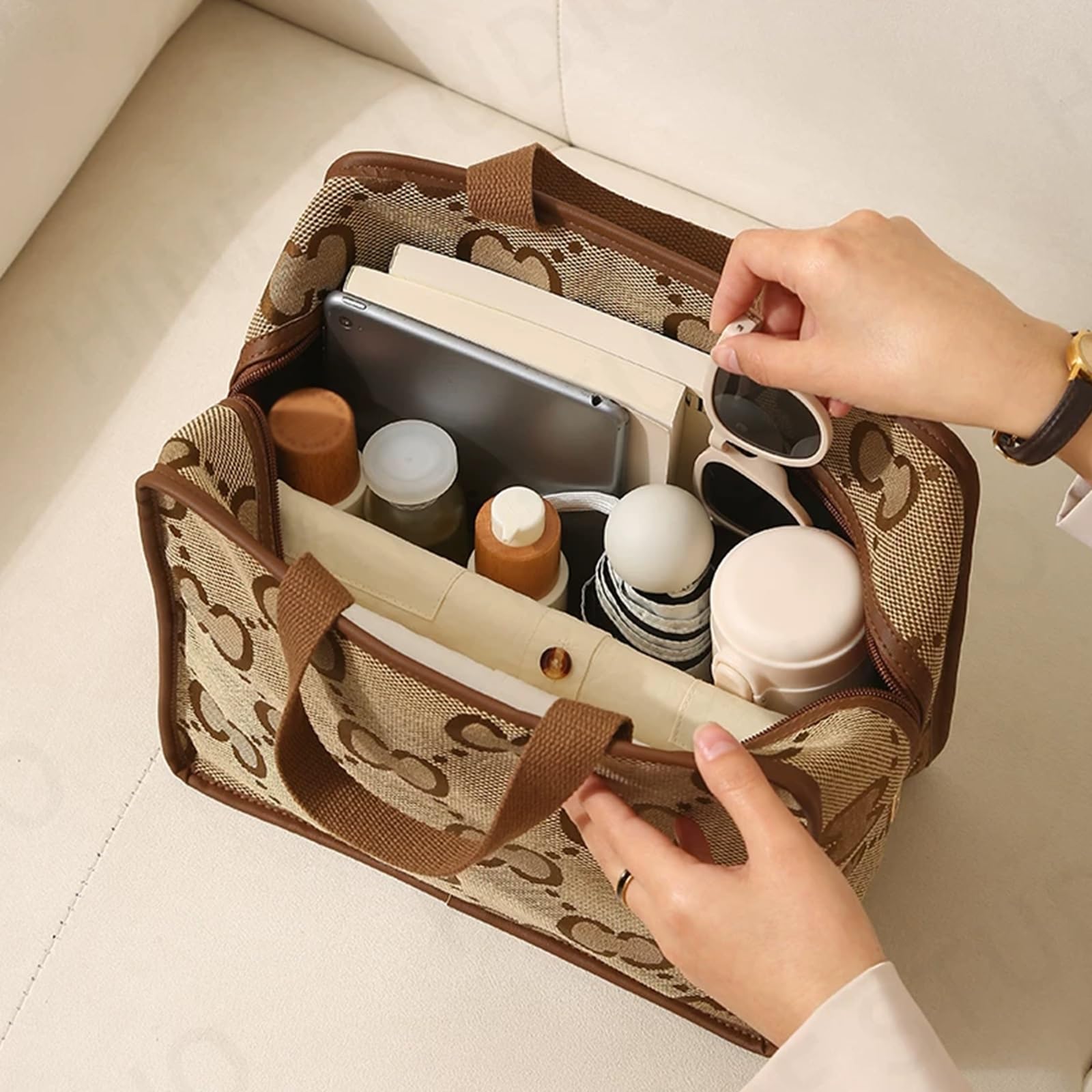 Spalancato Porta Trucchi Trousse Trucchi Donna Organizer, Beauty Case da Viaggio Donna Pochette Trucchi Make up Bag, Tasca Interna con Cerniera, la Soluzione Ideale Organizzare