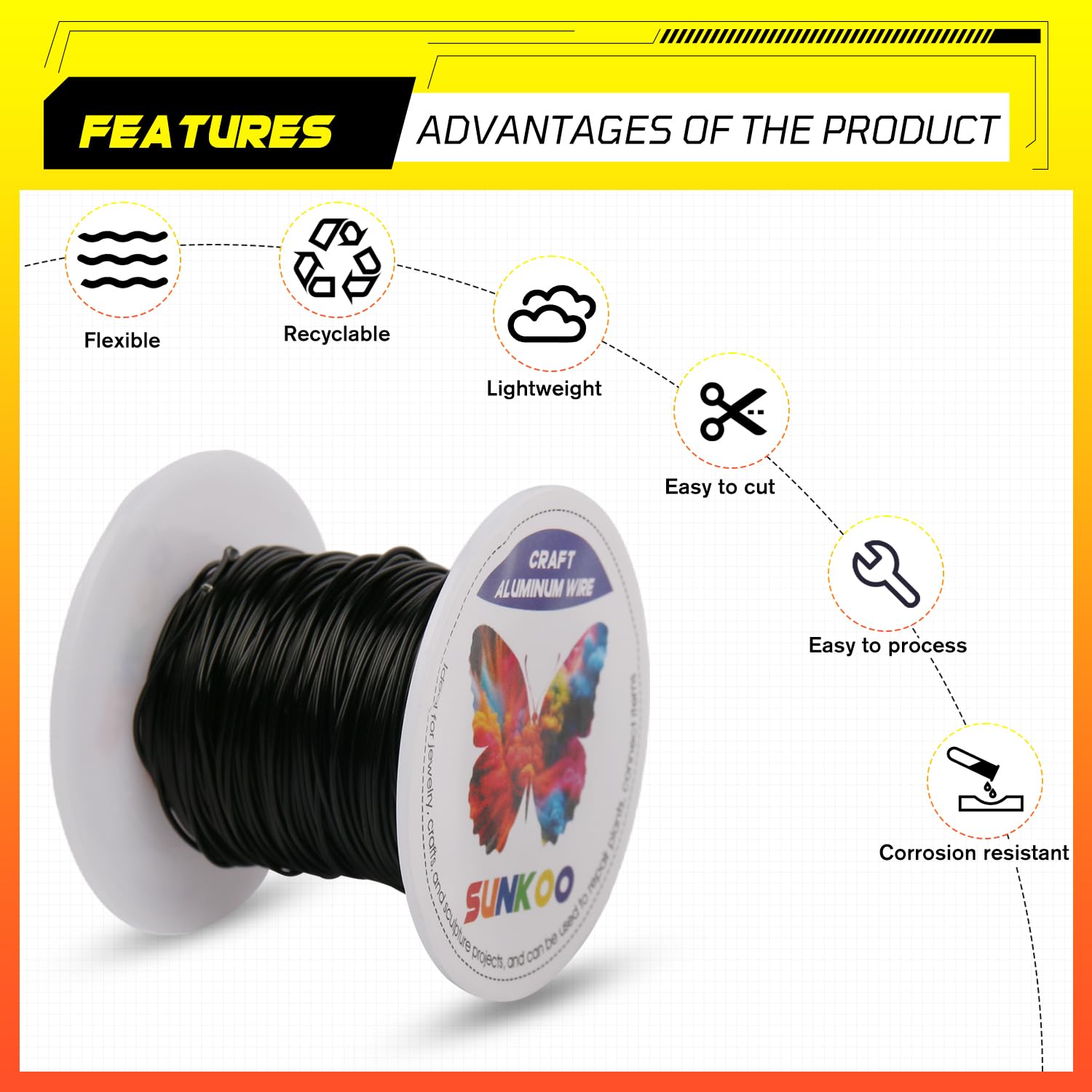Sunkoo 20 Gauge 0.8mm Black Aluminium Craft Wire,98.4Ft Bendable Wire for Jewellery Making Sculpting, Floristry, Armature - Image 4