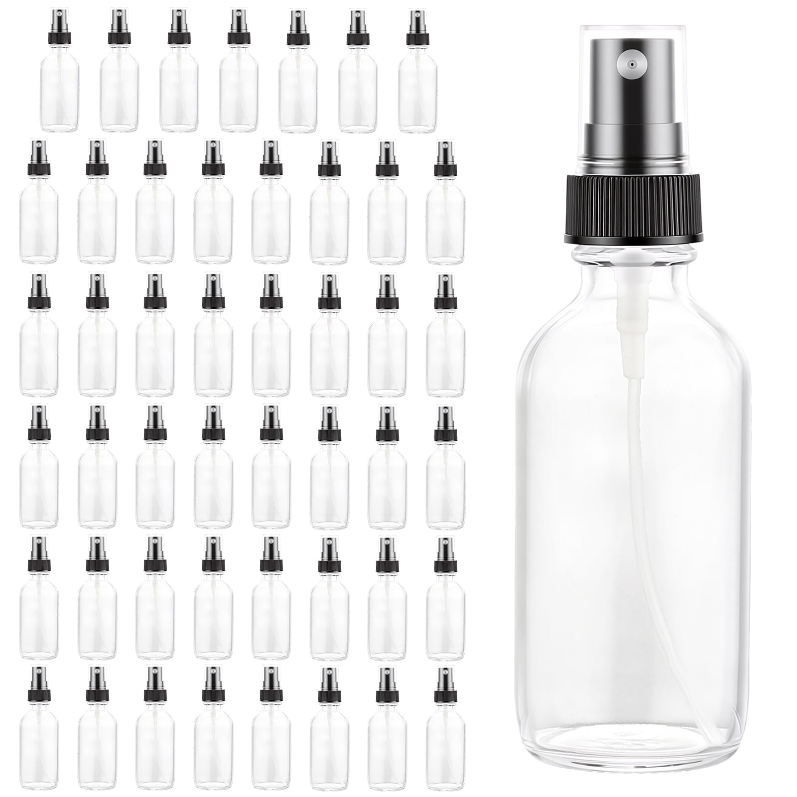 Confezione da 48 flaconi spray in vetro trasparente, ricaricabili, per oli essenziali, soluzioni detergenti, piante, cura dei capelli e viaggi, a prova di perdite