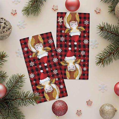 Miniatura 2 de Toallas de cocina lindas y absorbentes de lana de vaca de búfalo de granja, toalla de cocina suave, toalla de mano suave con copos de nieve de