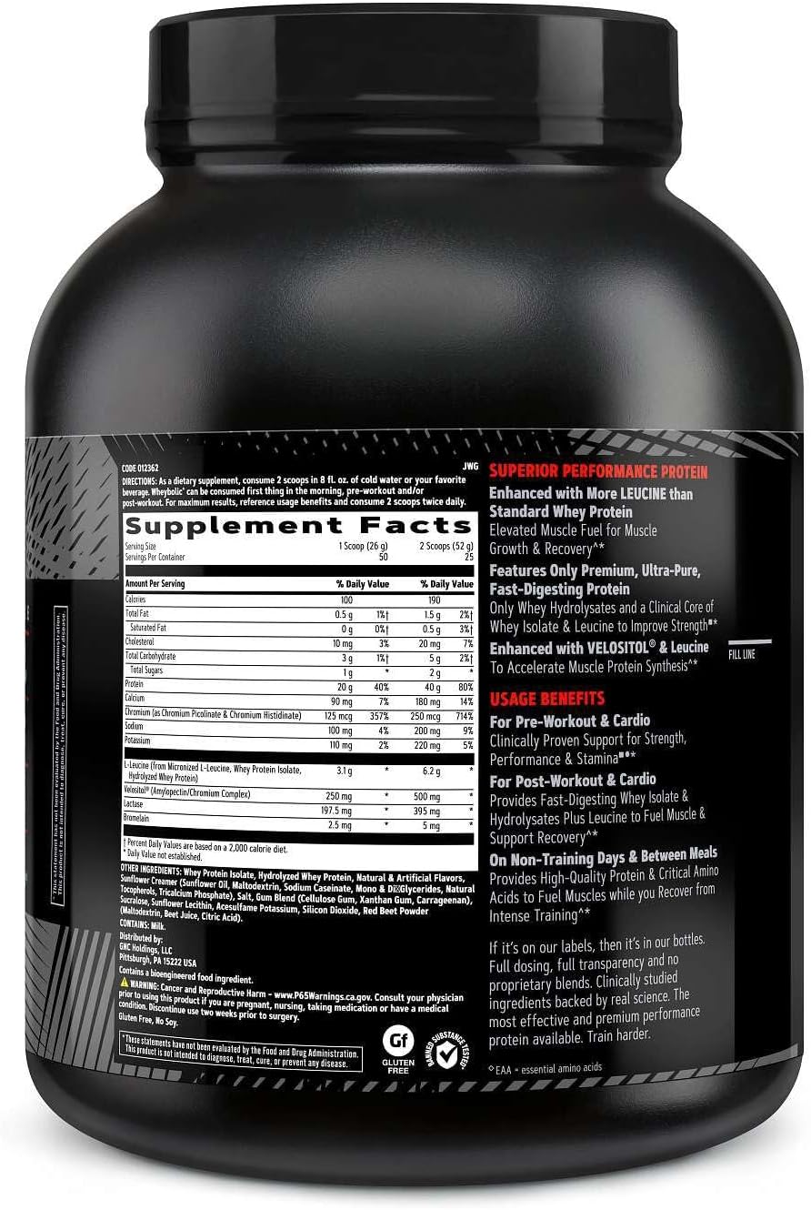 GNC AMP Wheybolic Clinically Proven Protein Powder, 40g Whey Protein, BCAA, Leucine, Increases Muscle Strength, Muscle Building, 3rd Party Tested, Gluten Free, Fruity Crisps, 25 Servings