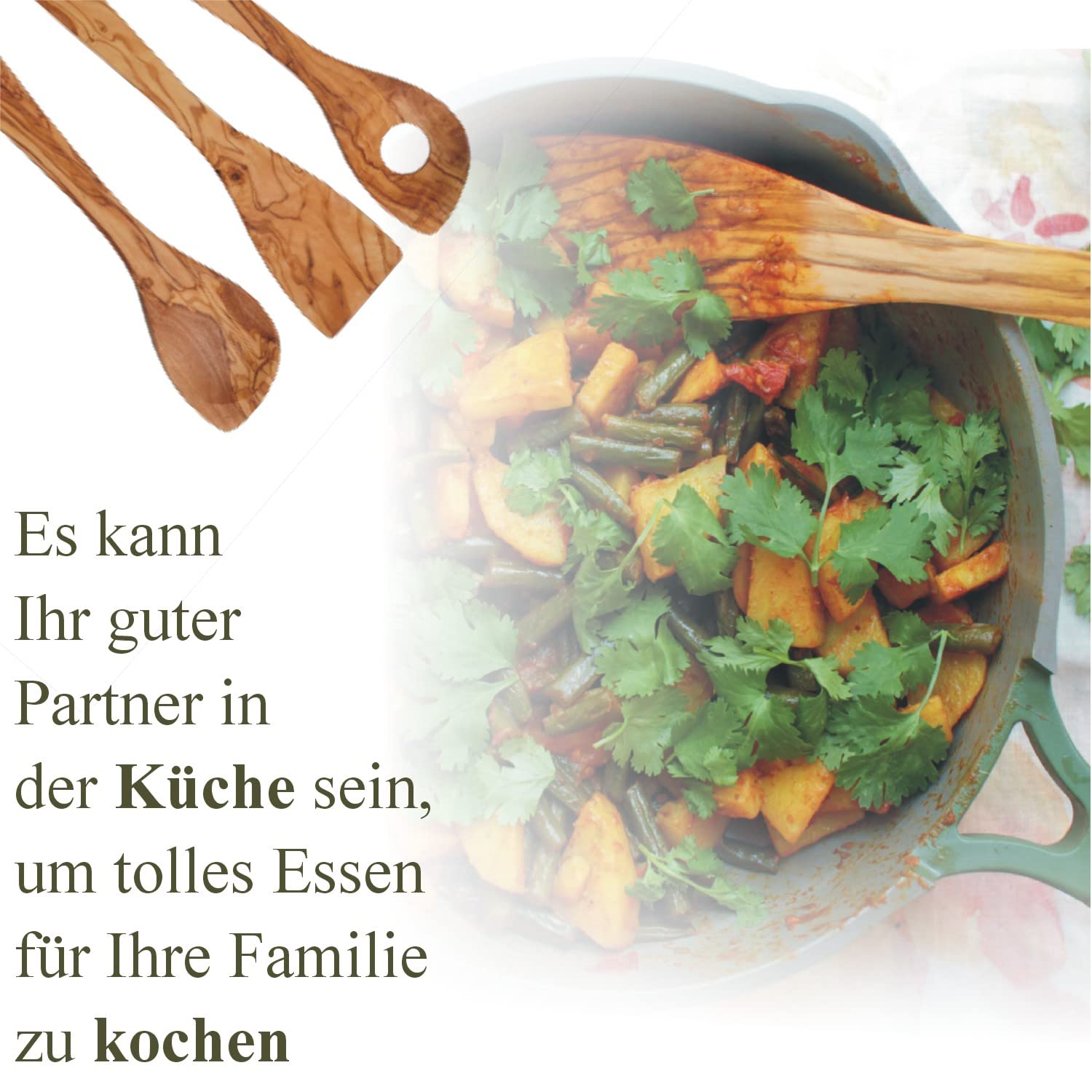 Set di 3 utensili da cucina in legno d'ulivo, cucchiaio in legno e cucchiaio, 30 cm e 20 cm, incluso