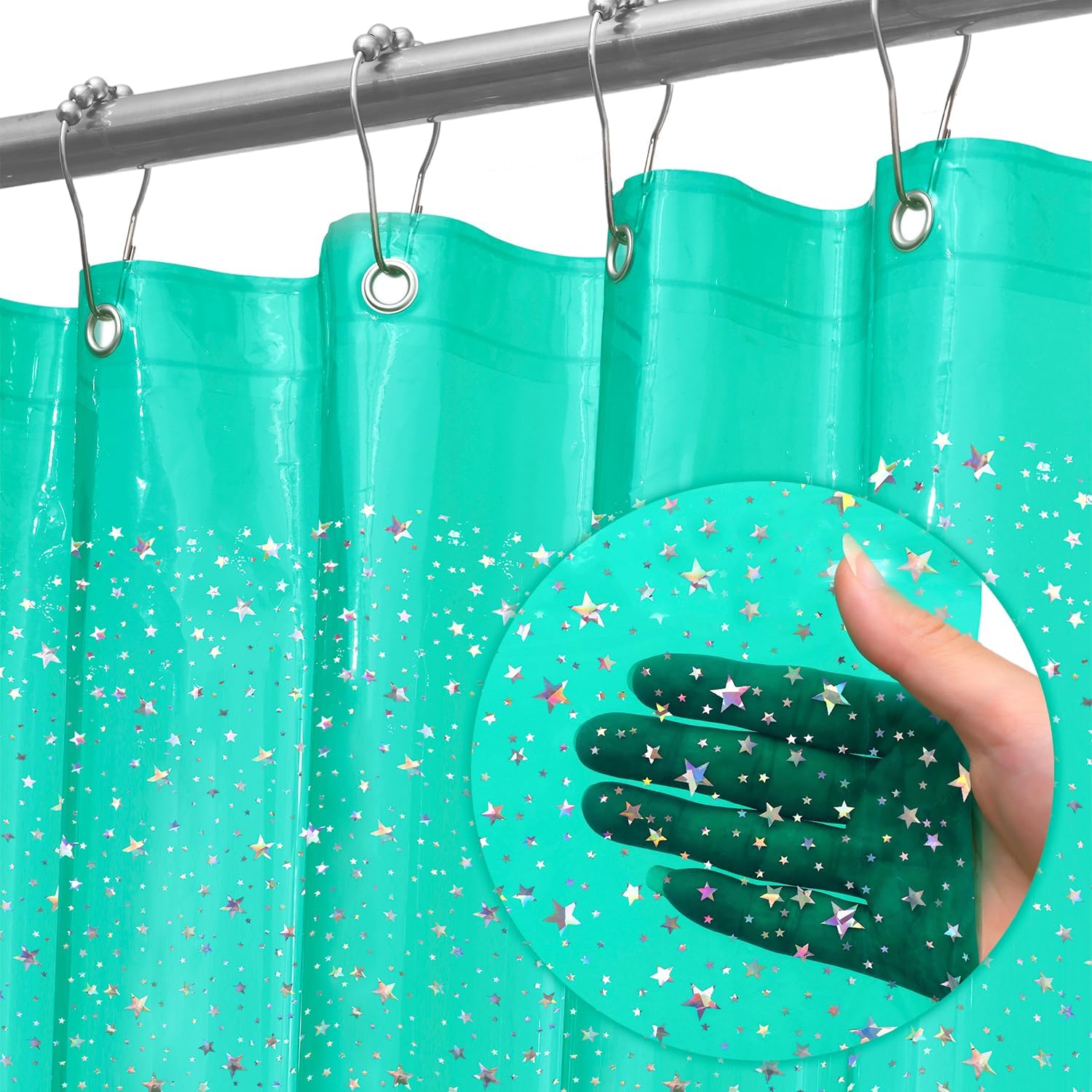 Amazon.com: TRIMENGO PEVA Holographic Shower Curtain Liner with Glitter ...