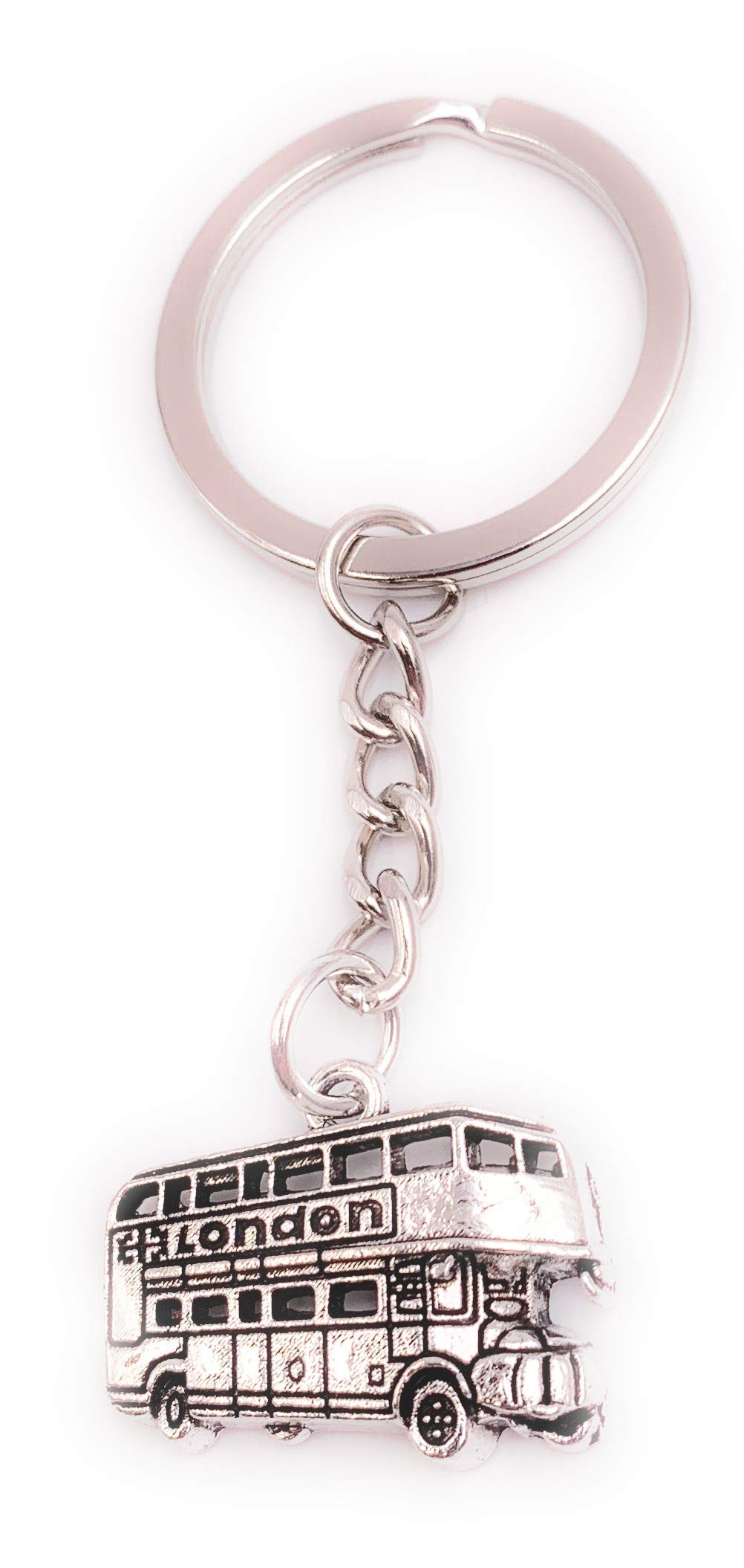 Onwomania Bus London Bus Keyring Metal Lucky Charm in Aluminium Gift Box, Ideal as a Gift, silver, One Size