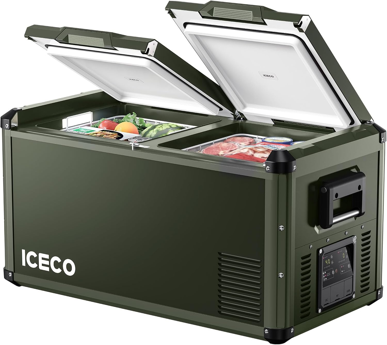 ICECO VL75 ProD 12V Refrigerator, Portable Freezer Fridge with AC/DC, 75L Dual Zone Car Fridge Powered by SECOP, 0℉ to 50℉, Electric Cooler for Car, Camping and Home Use [Olive Green Special Edition]