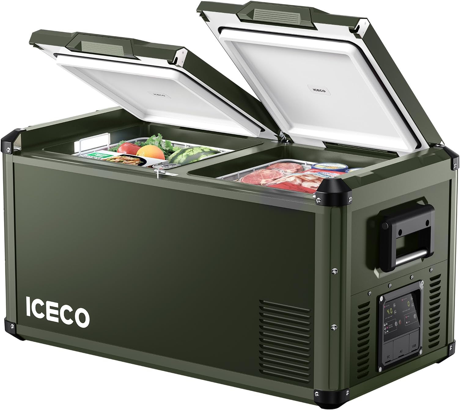 ICECO VL75 ProD 12V Refrigerator, Portable Freezer Fridge with AC/DC, 75L Dual Zone Car Fridge Powered by SECOP, 0℉ to 50℉, Electric Cooler for Car, Camping and Home Use [Olive Green Special Edition]