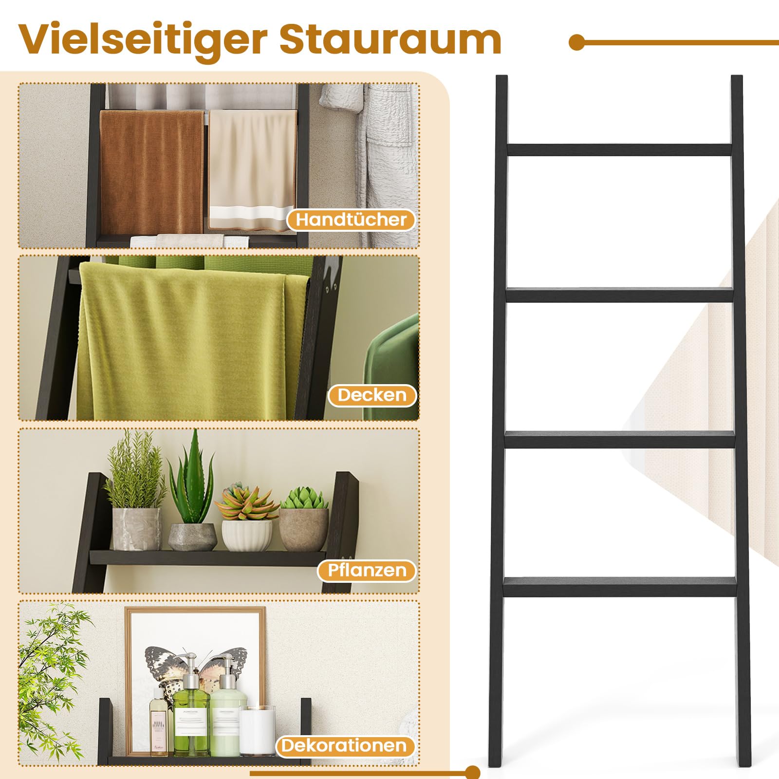 Costway Handdoekenrek met plafondhouder, 4-traps han Costway Handdoekenrek met plafondhouder, 4-traps han