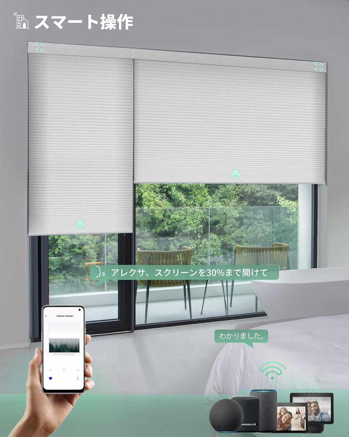 Amazon.co.jp: Yoolax 電動 ハニカムシェード 上下開閉 デイナイト