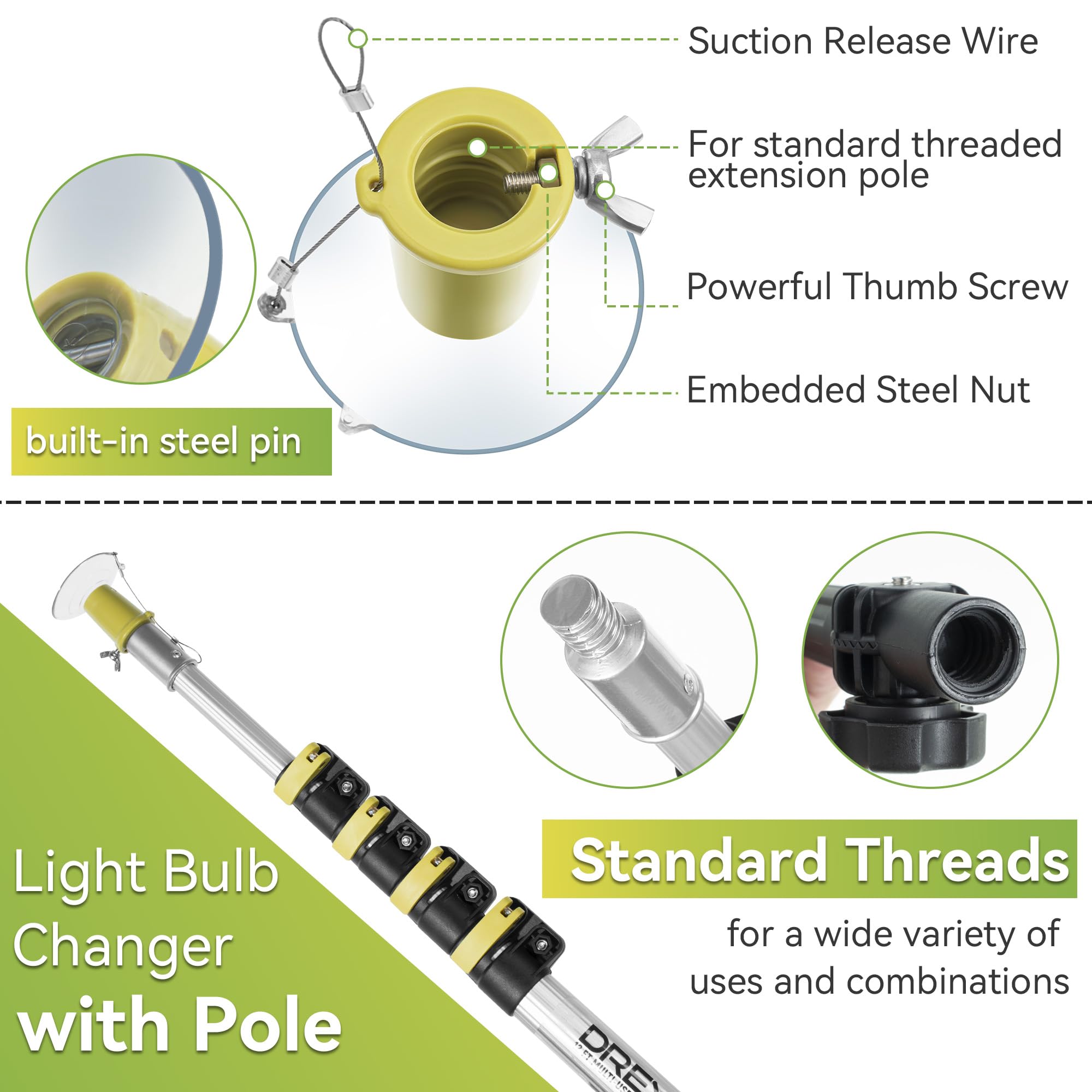 Dreyoo Light Bulb Changer for High Ceilings and Recessed Lights w/ 3 to