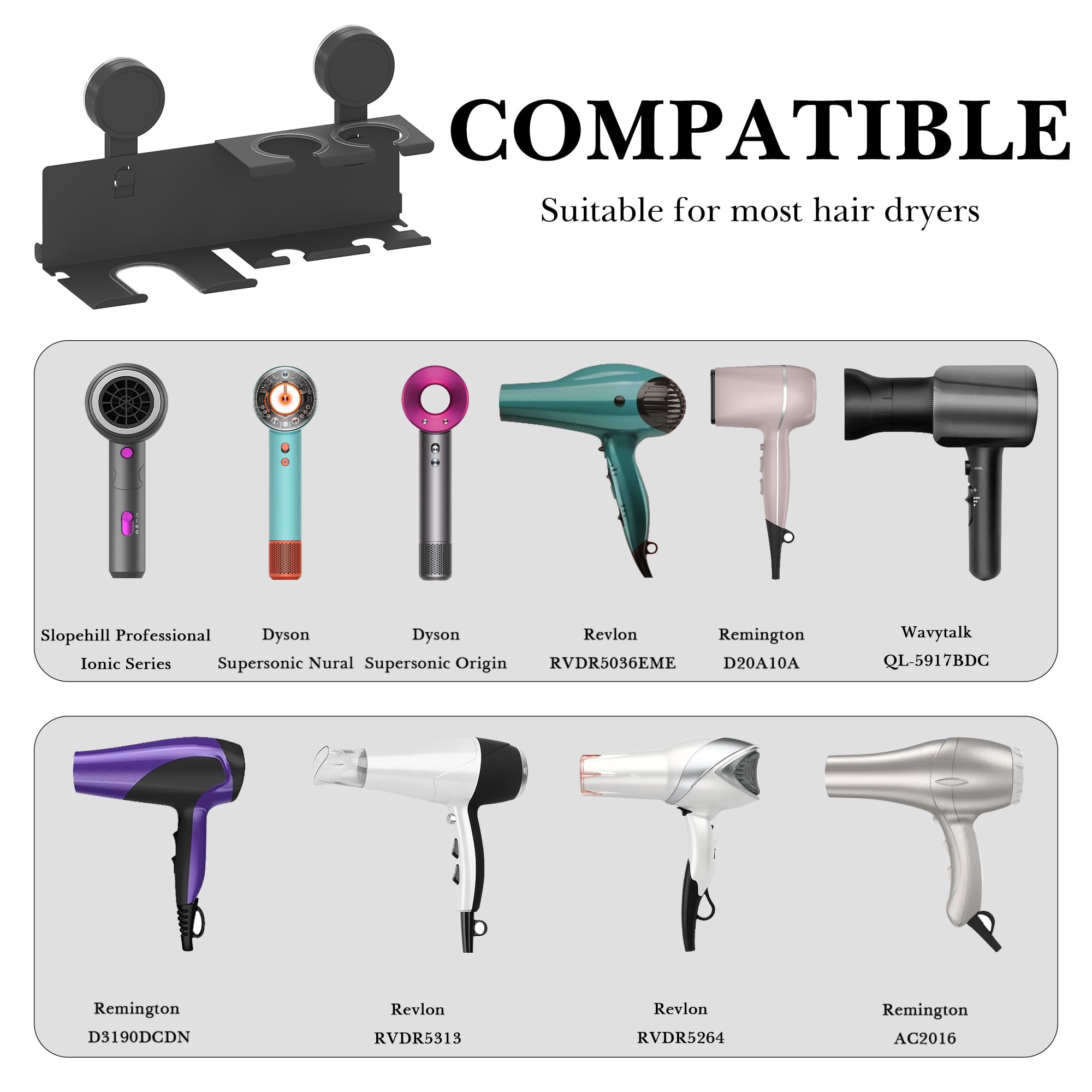 Linkidea Supporto per asciugacapelli in lega di alluminio con contenitore per ferro arricciacapelli, organizer per strumenti per lo styling dei capelli, per bagno, vanità, piano di lavoro, scaffale