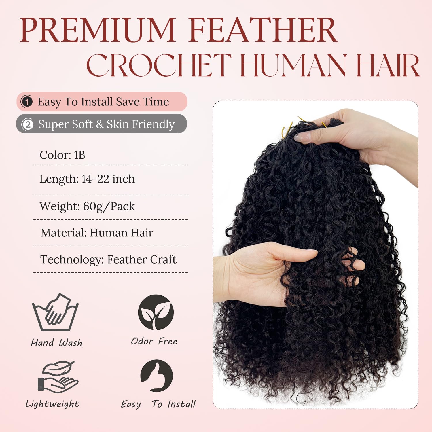 Burmese Cruly Feather Crochet Human Hair Extensions Salon-Level Pre-Separated Lightweight Reusable No Tangle Shedding Thick Invisible Pre-Looped For Boho Braids 60g 16inch