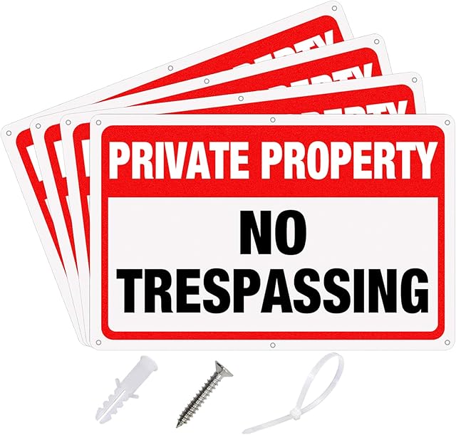 S-Union Private Property No Trespassing Sign,4 Packs (10.5 x 8 Inches) Private Property Signs Outdoor No Trespassing with Screws and Zip Ties ,Reflective Aluminum Signs for Indoor and Outdoor Use