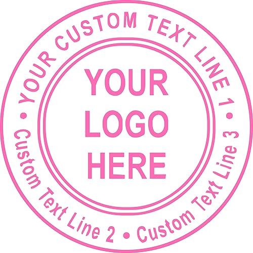 Vista 2 de Sello de borde redondo doble con logotipo personalizado, 3 líneas de texto, sello autoentintado, sello personalizado de goma, sellos para negocios