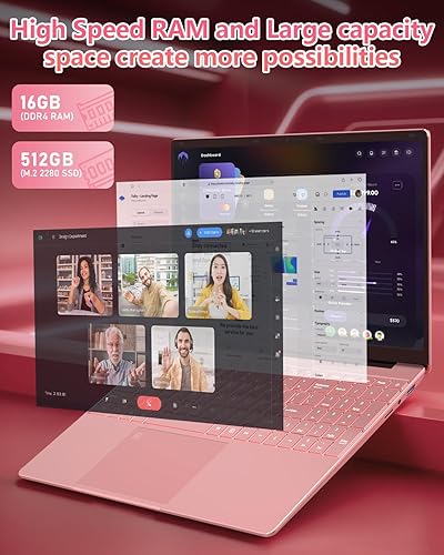 Miniatura 3 de Laptop de oro rosa de 15.6 pulgadas con teclado retroiluminado y lector de huellas dactilares, 16 GB RAM 512 GB NVMe SSD, cámara web, WiFi 5, BT