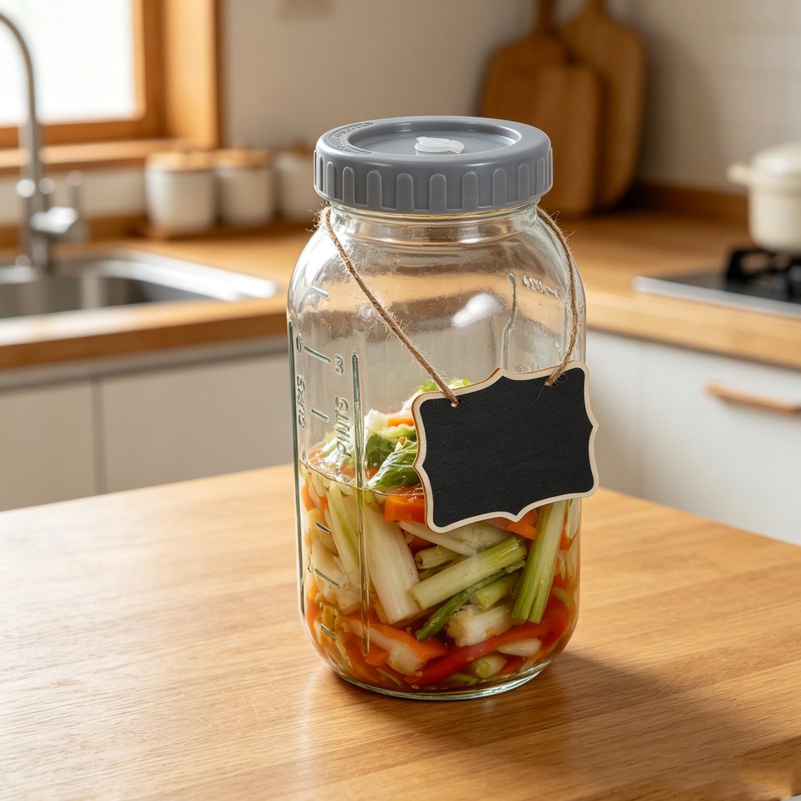 Barattolo per Fermentazione in Vetro con Chiusura Ermetica e Scala Graduata, capacità 64oz, Bocca Larga, Accessori Inclusi per Lievito Madre e Uso in Cucina