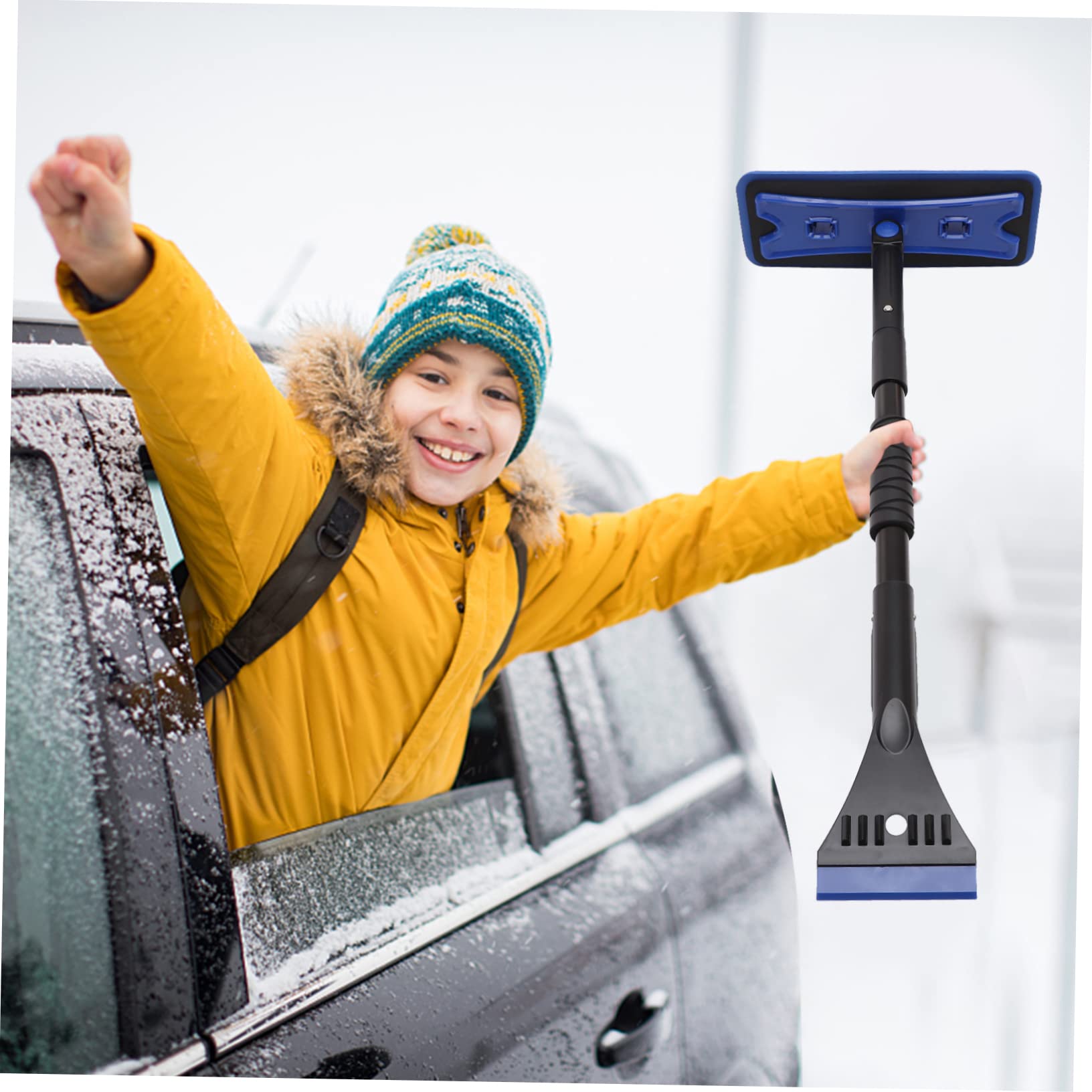 Mipcase Raschiaghiaccio Auto Regolabile Spazzola Retraibile in Eva e Lega di Alluminio, Angoli 7 Posizioni, Rapido per Rimuovere Neve e Ghiaccio in Inverno