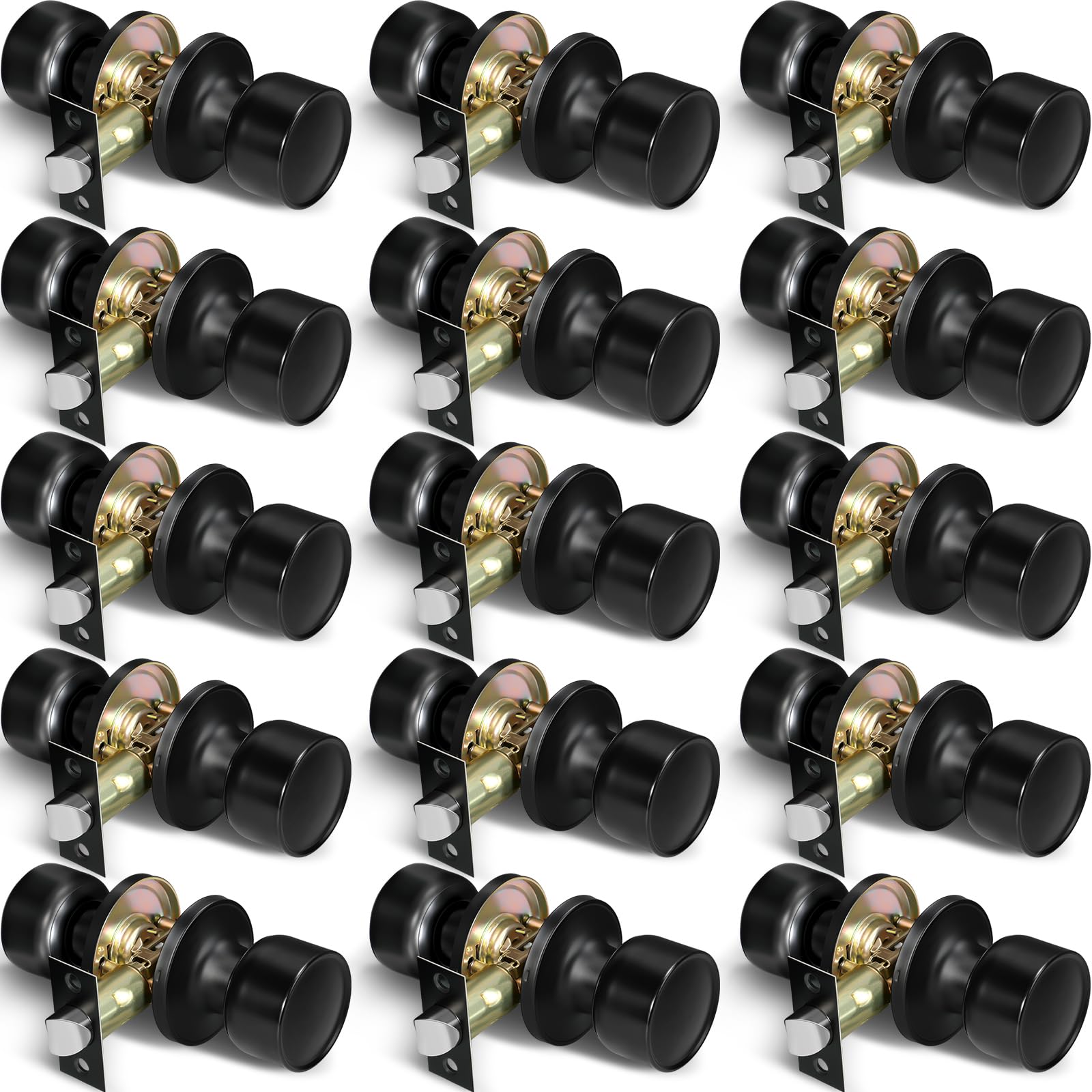LEIFIDE 15 Pack Black Door Knobs Interior Privacy Door Knobs Bulk Keyless Bedroom Bathroom Doorknobs with No Lock,Passage Door Handles for Hallway Office Closet
