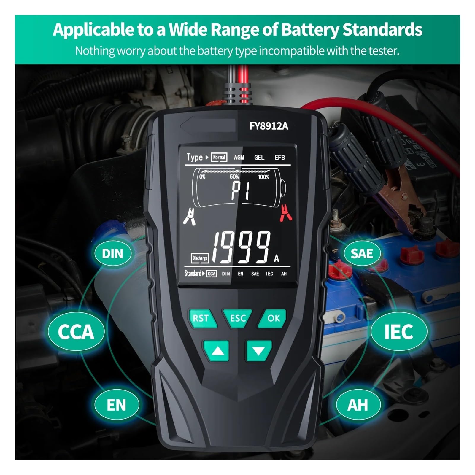 Tester Batteria, FY8912A Tester del a batteria 'auto 12V 24V Analizzatore del 'auto, moto, camion 50-2000CCA Strumento di prova di carica e avviamento