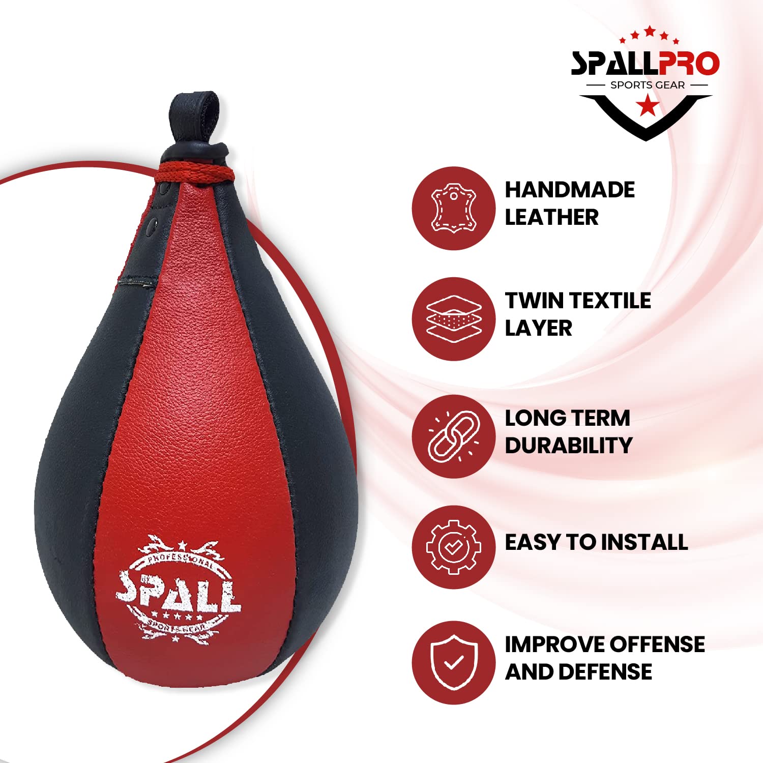 Spall Pro US Boxing Speed Bag – Lightweight Leather Punching Speed Ball for Kids, Men & Women