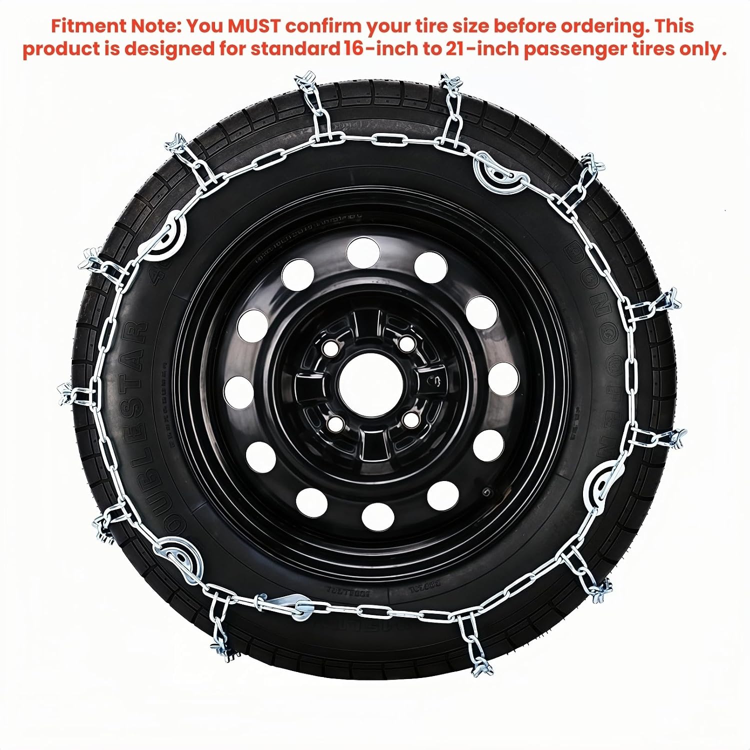 Super Grip V-Bar Ice & Snow Chains 2 Pack for Cars & SUVs - 16" to 21" Tire Anti-Slip Ice & Snow Traction, Easy Installation Tire Traction Chains Manganese Steel Alloy Built to Last