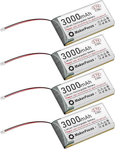 Miniatura 9 de MakerFocus 2 piezas 3.7V 3000mAh Batería recargable de polímero de litio 1S LiPo con placa de protección, cinta de goma aislante y conector JST 1.25