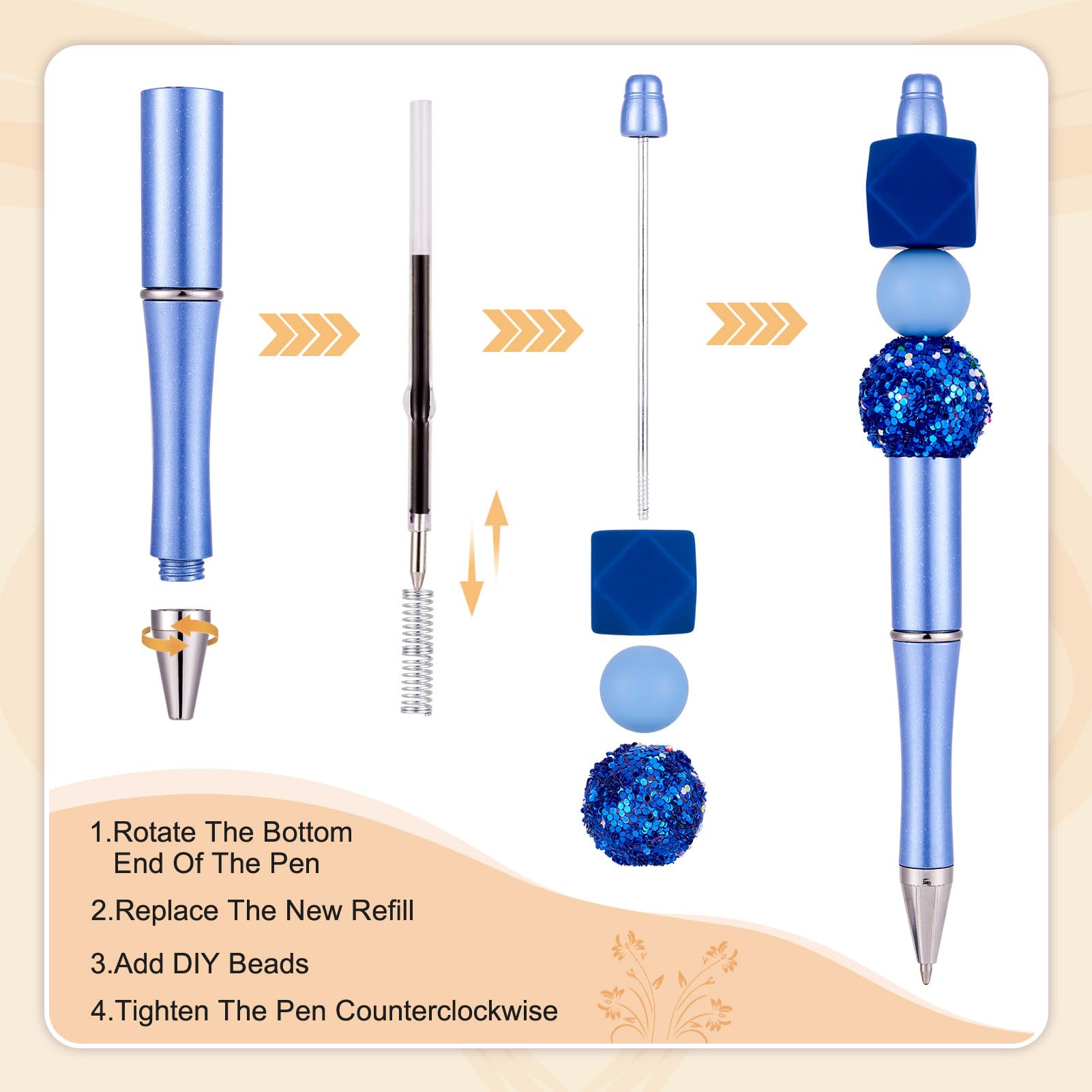 PandaHall 5pcs Beadable Pens with 10pcs 1mm Pen Refills Plastic Beaded Pens Shaft Black Ink Ballpoint Pens for Pen Making School Office Craft Supplies FireBrick - Image 4