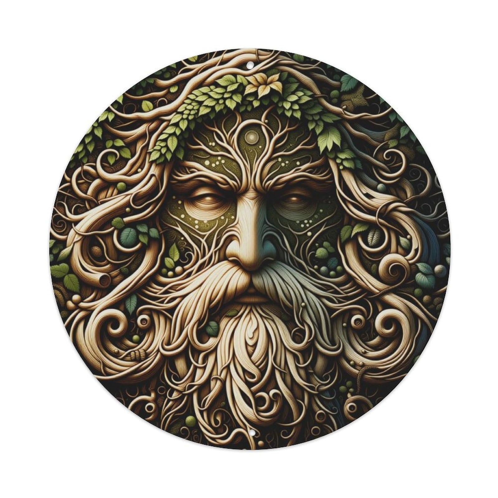 Forest Green Man Vine Leaf Vintage Folk Art Round Decor Sign Vintage Aluminium Metal Sign, Retro Wall Decor for Home, Bar, Garage & Farmhouse 20x20cm