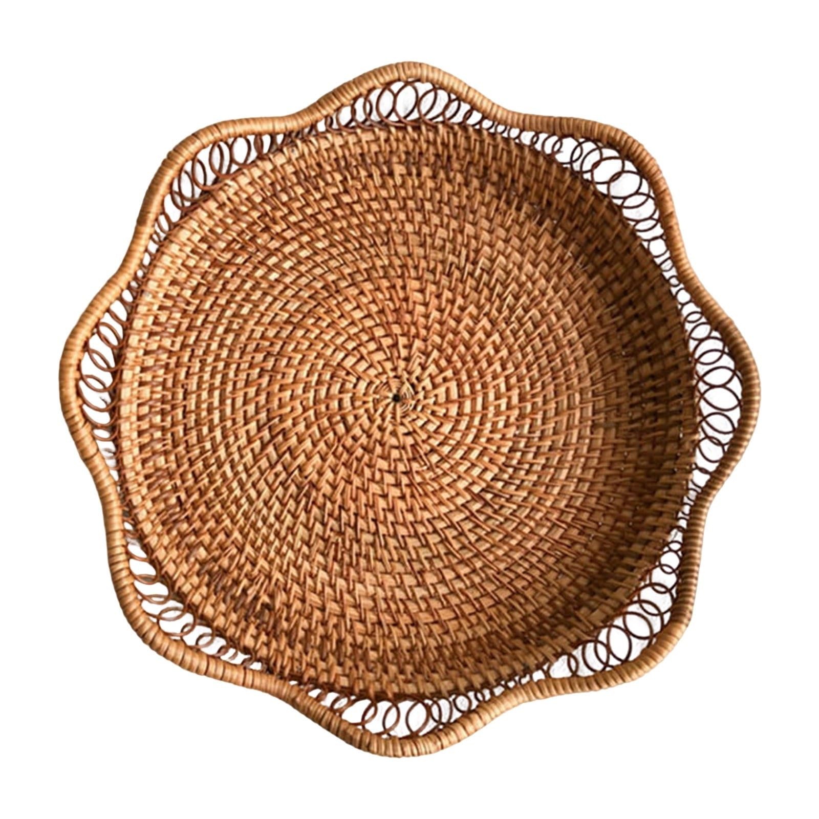 Zhaoj24-05 One Color Fruit Racks Natural Rattan Round Fruit Basket Bowls Wicker Hollow Out Storage For Kitchen Counter Solid Color Snacks Organizing